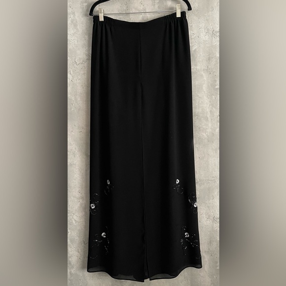 VTG Donna Ricco 2Pc Blk Evening Gown Blouse Chiffon Slit Overlay Skirt Dress S12 - Picture 6 of 13